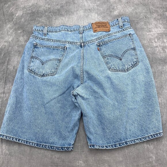 Levis 550 Shorts Men 38 Blue Fade Relaxed Fit Cotton Black Bat Wing Orange Tab - Picture 8 of 11
